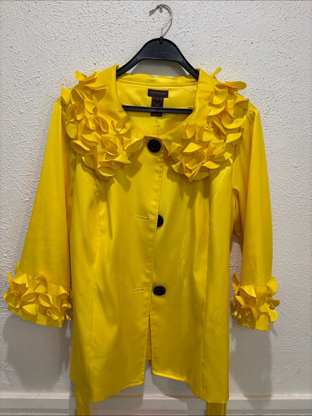 Multiples Bright Yellow Ruffle-Appliqué Blazer